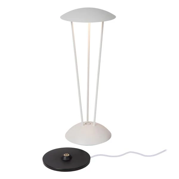 Lucide RENEE - Oplaadbare Tafellamp Buiten - Accu/Batterij - Ø 12,3 cm - LED Dimb. - 1x2,2W 2700K/3000K - IP54 - Met draadloos oplaadstation - Wit - detail 3